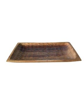 Vintage Hand-Carved Wooden Tray with Natural & Burnt Accent